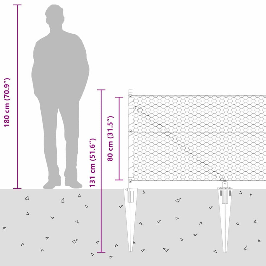 Afrasteringspaal Grijs 25 x 0,8 m (25 mm gaas) Staal en PVC