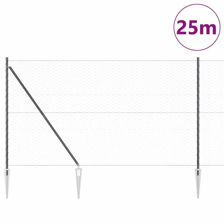 Afrasteringspaal Grijs 25 x 1,5 m (50 mm gaas) Staal