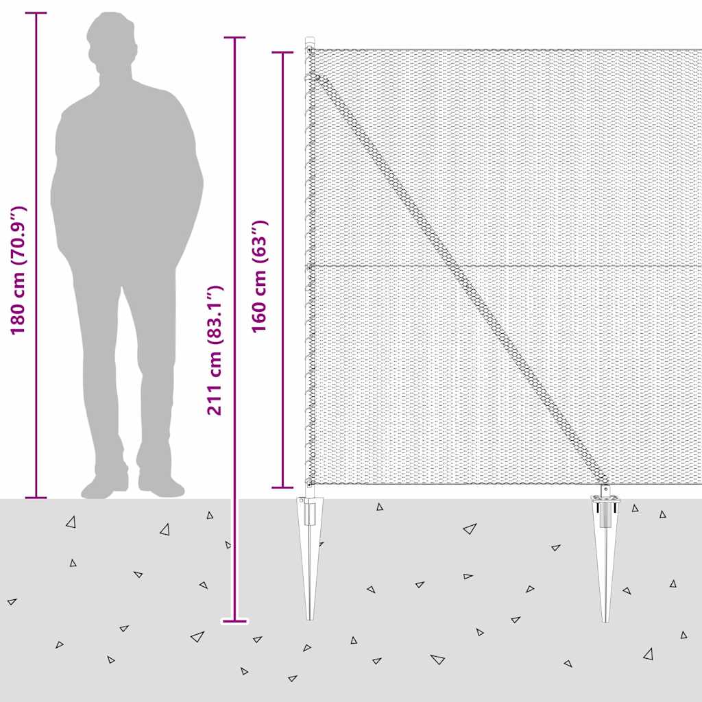 Afrasteringspaal Grijs 25 x 1,6 m (13 mm gaas) Staal en PVC