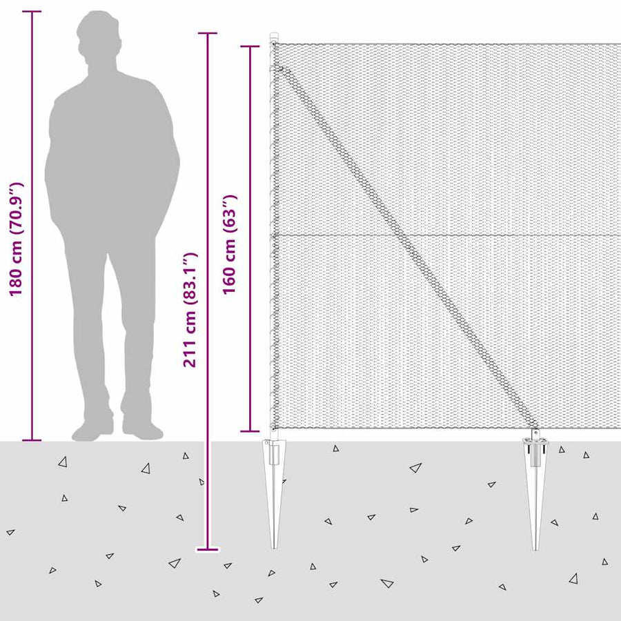Afrasteringspaal Grijs 25 x 1,6 m (13 mm gaas) Staal en PVC
