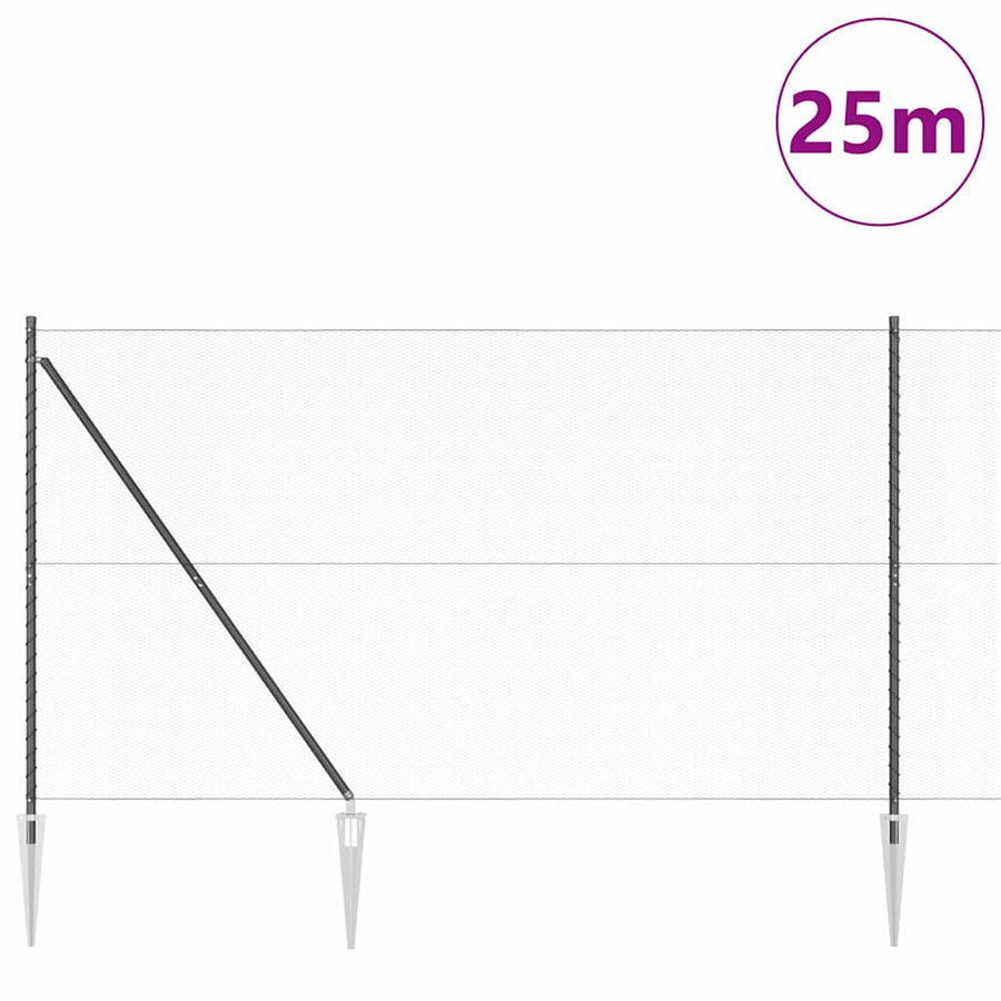 Afrasteringspaal Grijs 25 x 1,6 m (13 mm gaas) Staal en PVC