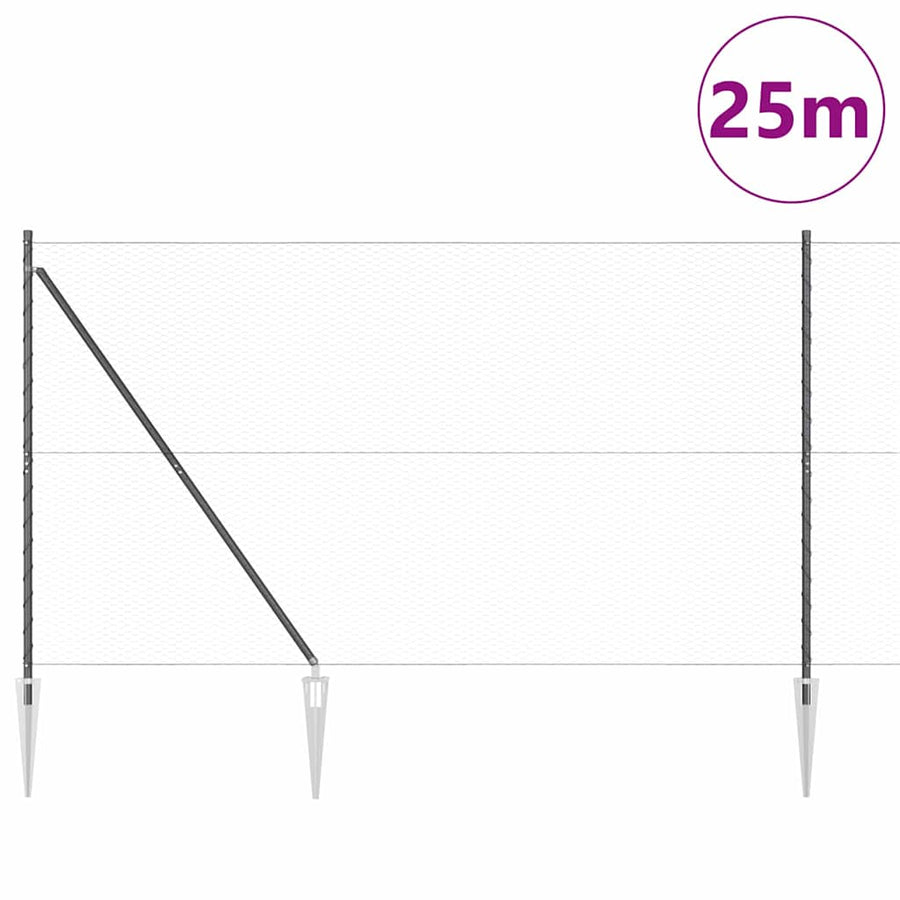 Afrasteringspaal Grijs 25 x 1,6 m (25 mm gaas) Staal en PVC