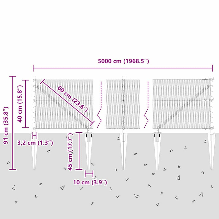 Afrasteringspaal Grijs 50 x 0,4 m (13 mm gaas) Staal en PVC