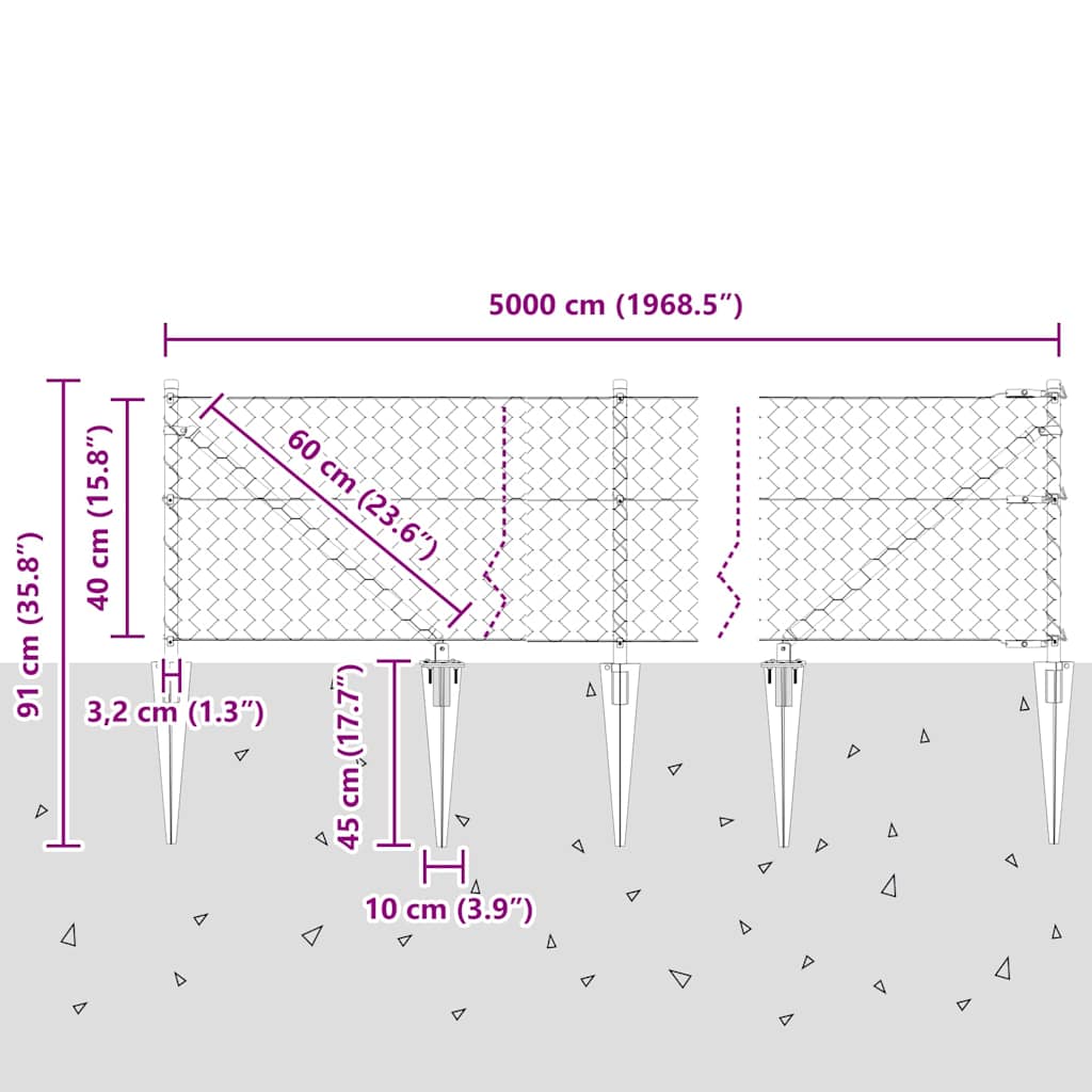 Afrasteringspaal Grijs 50 x 0,4 m (50 mm mesh) Staal en PVC