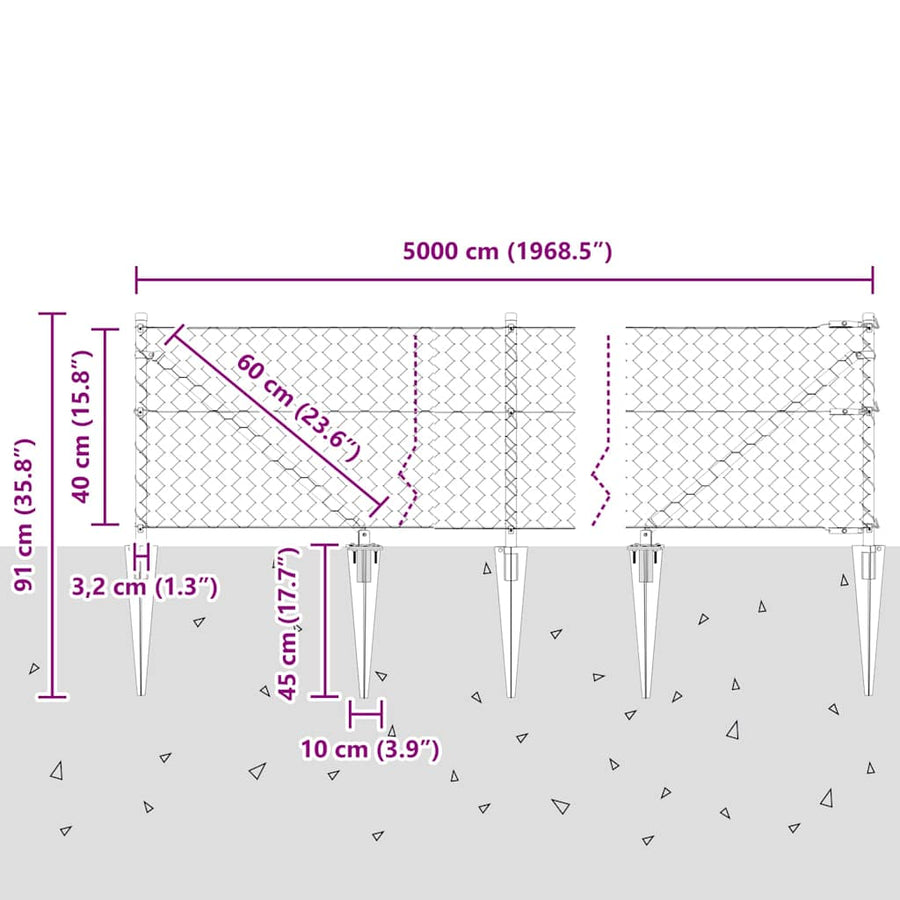 Afrasteringspaal Grijs 50 x 0,4 m (50 mm mesh) Staal en PVC