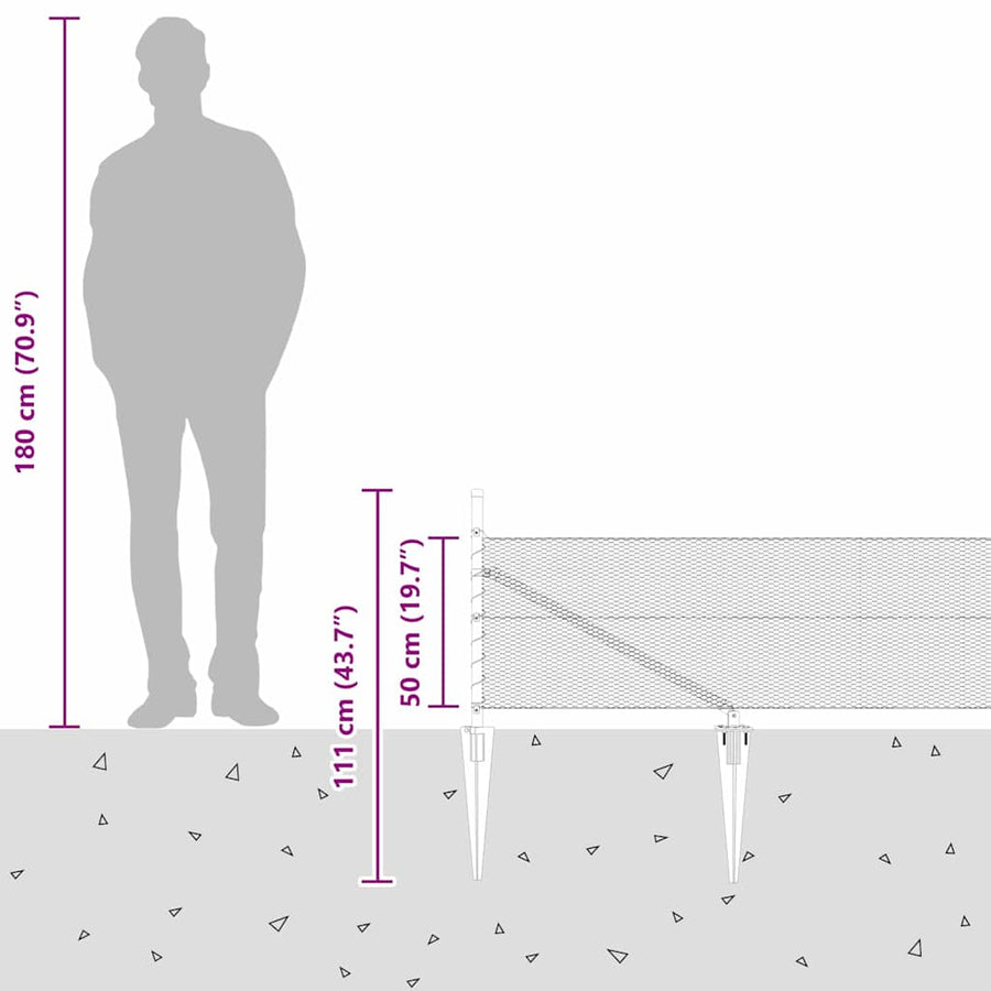 Afrasteringspaal Grijs 50 x 0,5 m (13 mm gaas) Staal en PVC