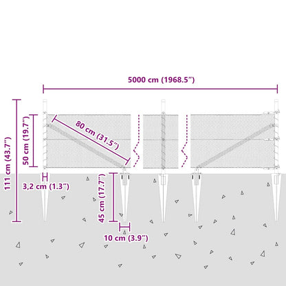 Afrasteringspaal Grijs 50 x 0,5 m (13 mm gaas) Staal en PVC