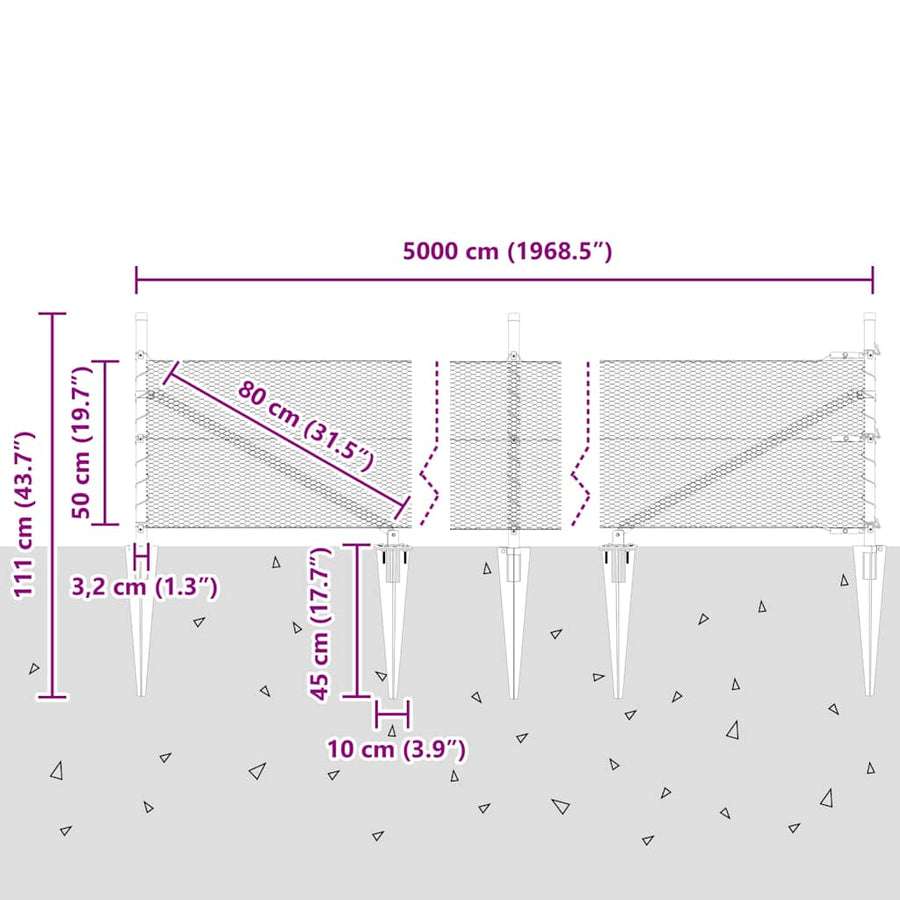 Afrasteringspaal Grijs 50 x 0,5 m (13 mm gaas) Staal en PVC