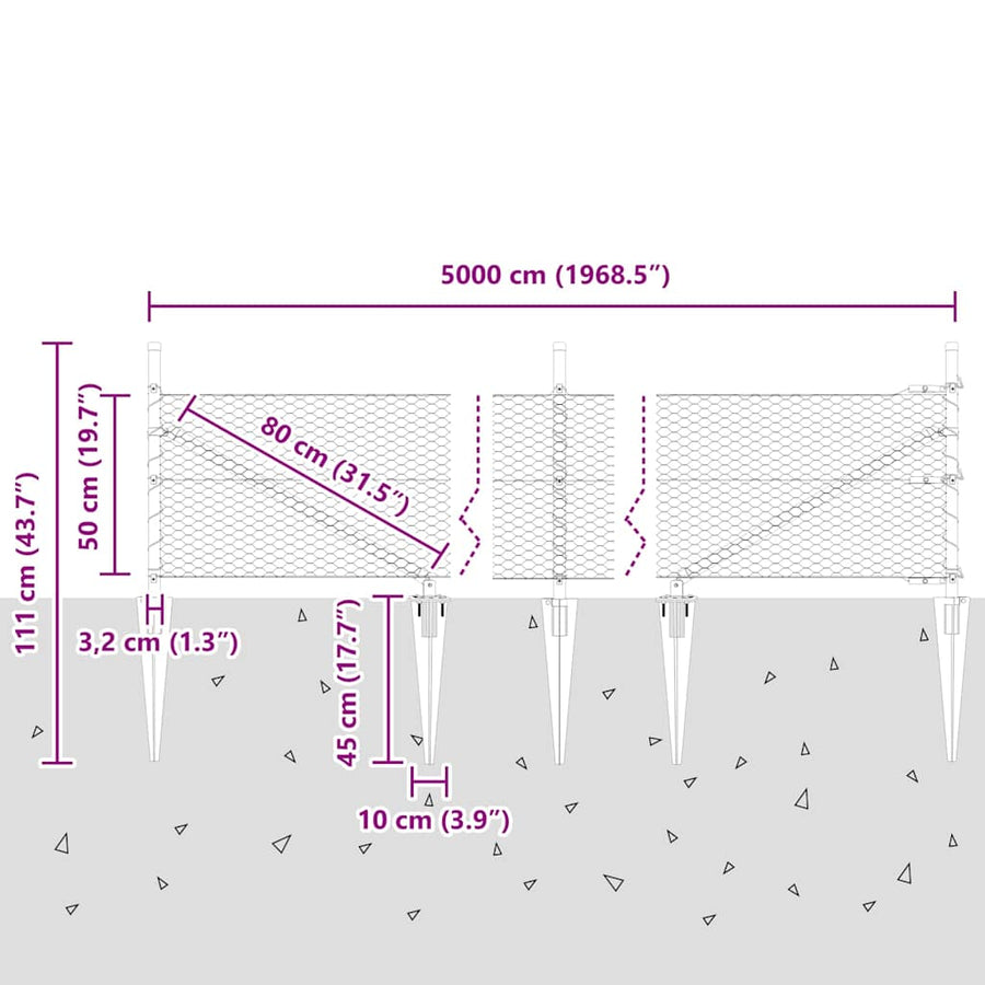 Afrasteringspaal Grijs 50 x 0,5 m (25 mm net) Staal en PVC