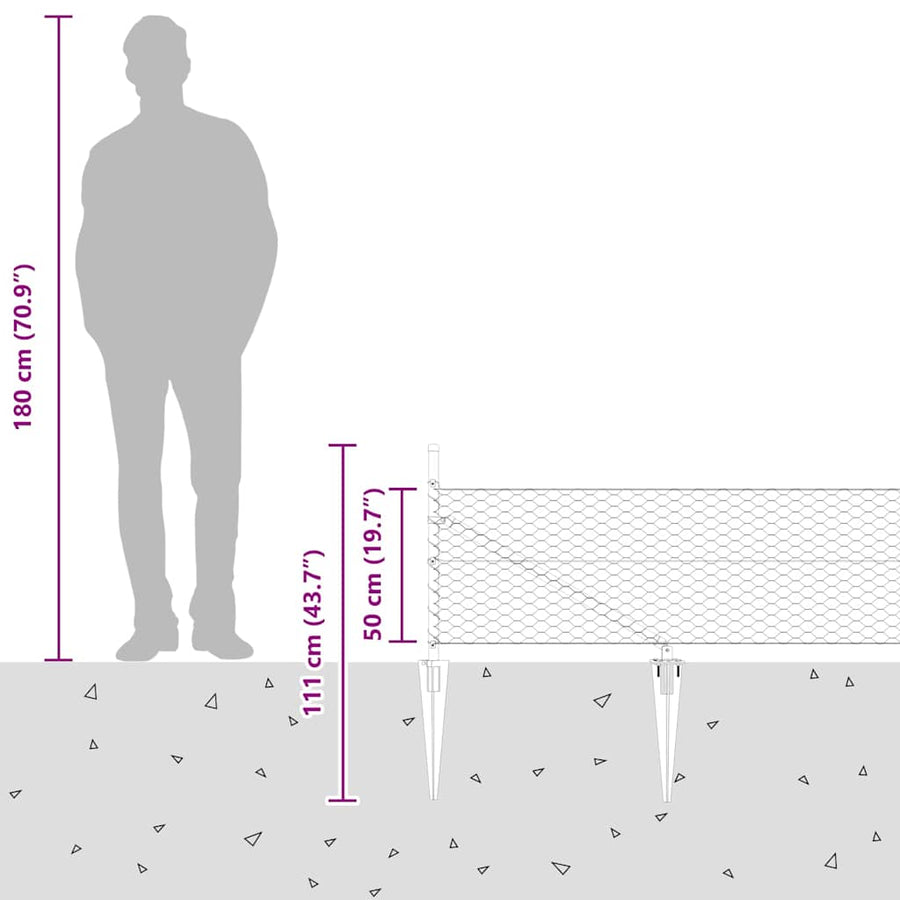 Afrasteringspaal Grijs 50 x 0,5 m (36 mm gaas) Staal en PVC