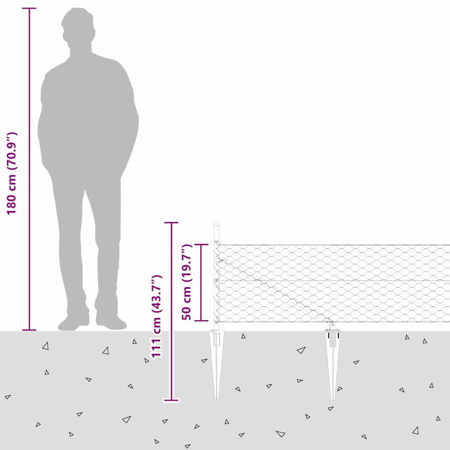 Afrasteringspaal Grijs 50 x 0,5 m (50 mm gaas) Staal en PVC