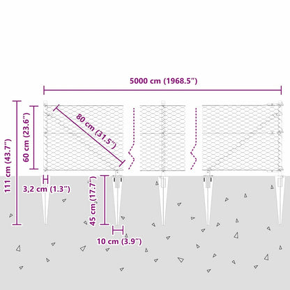 Afrasteringspaal Grijs 50 x 0,6 m (36 mm gaas) Staal en PVC