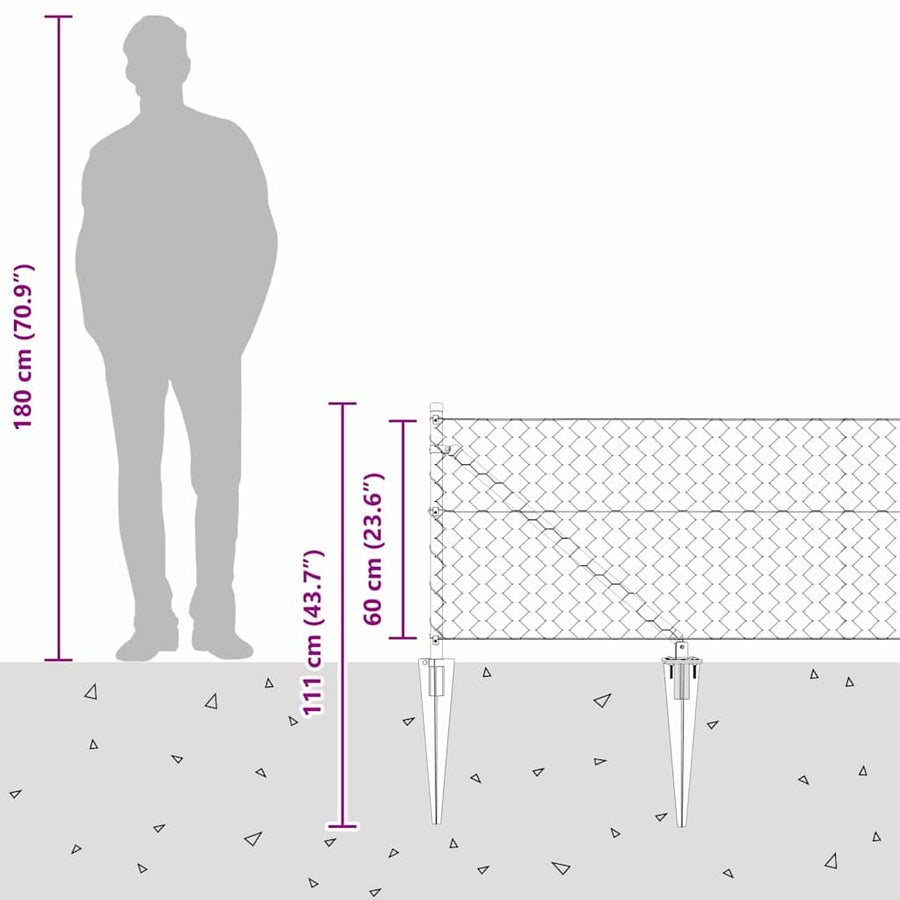Afrasteringspaal Grijs 50 x 0,6 m (50 mm gaas) Staal en PVC