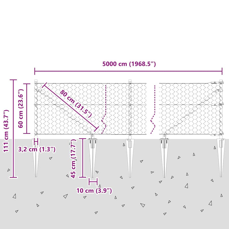 Afrasteringspaal Grijs 50 x 0,6 m (50 mm gaas) Staal en PVC