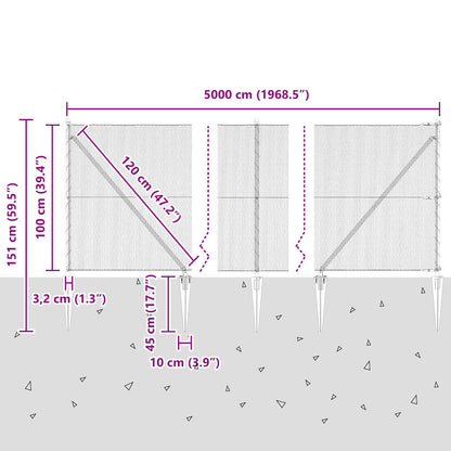 Afrasteringspaal Grijs 50 x 1 m (13 mm gaas) Staal en PVC