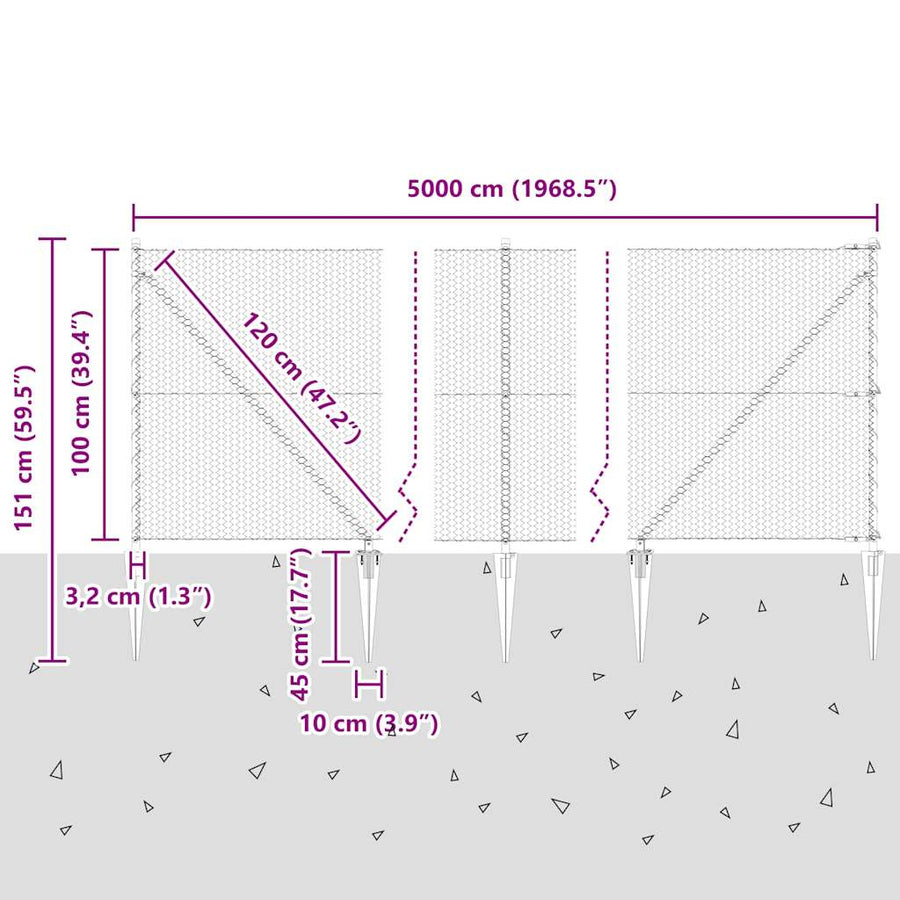 Afrasteringspaal Grijs 50 x 1 m (25 mm gaas) Staal en PVC