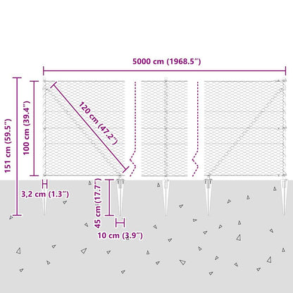 Afrasteringspaal Grijs 50 x 1 m (36 mm gaas) Staal en PVC
