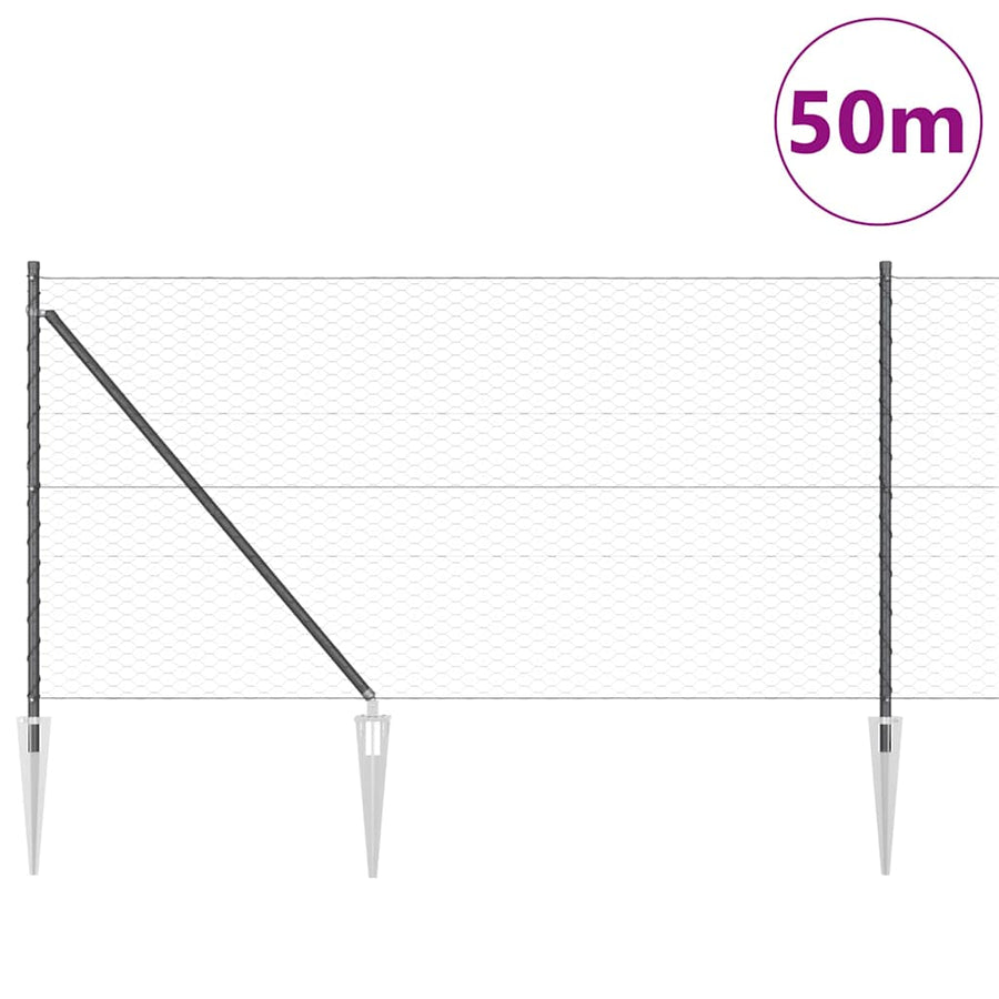 Afrasteringspaal Grijs 50 x 1 m (36 mm gaas) Staal en PVC