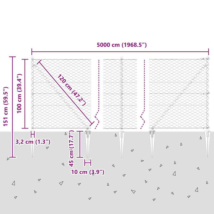 Afrasteringspaal Grijs 50 x 1 m (50 mm gaas) Staal en PVC