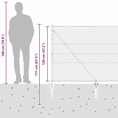 Afrasteringspaal Grijs 50 x 1,2 m (36 mm gaas) Staal en PVC