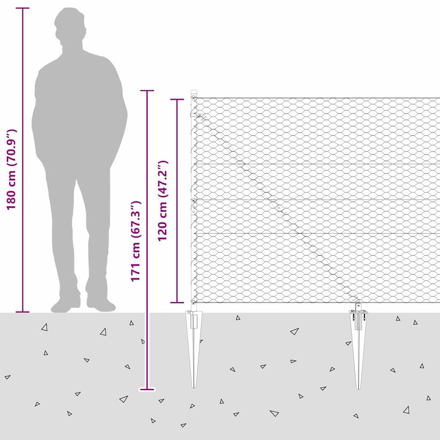 Afrasteringspaal Grijs 50 x 1,2 m (36 mm gaas) Staal en PVC