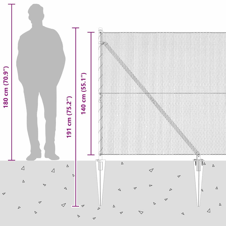 Afrasteringspaal Grijs 50 x 1,4 m (13 mm gaas) Staal en PVC