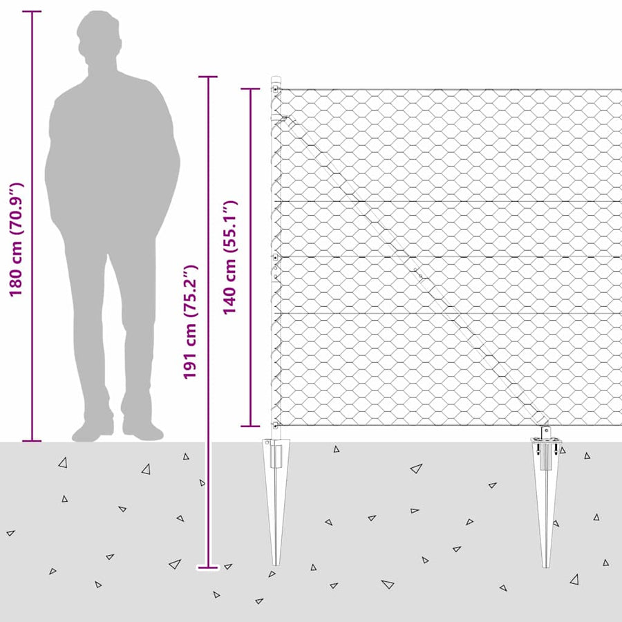 Afrasteringspaal Grijs 50 x 1,4 m (50 mm gaas) Staal en PVC