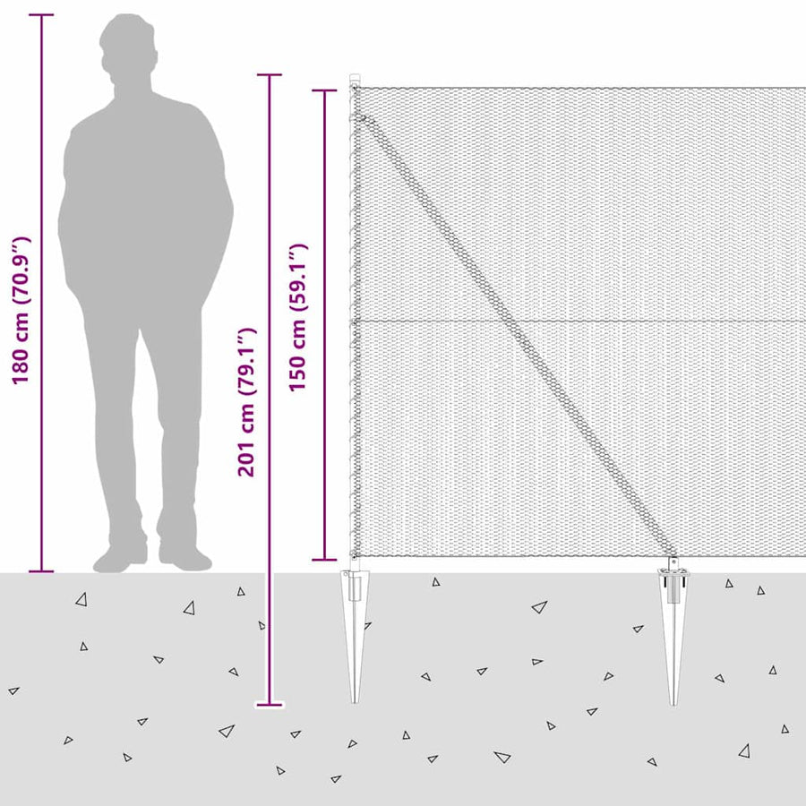Afrasteringspaal Grijs 50 x 1,5 m (13 mm gaas) Staal en PVC