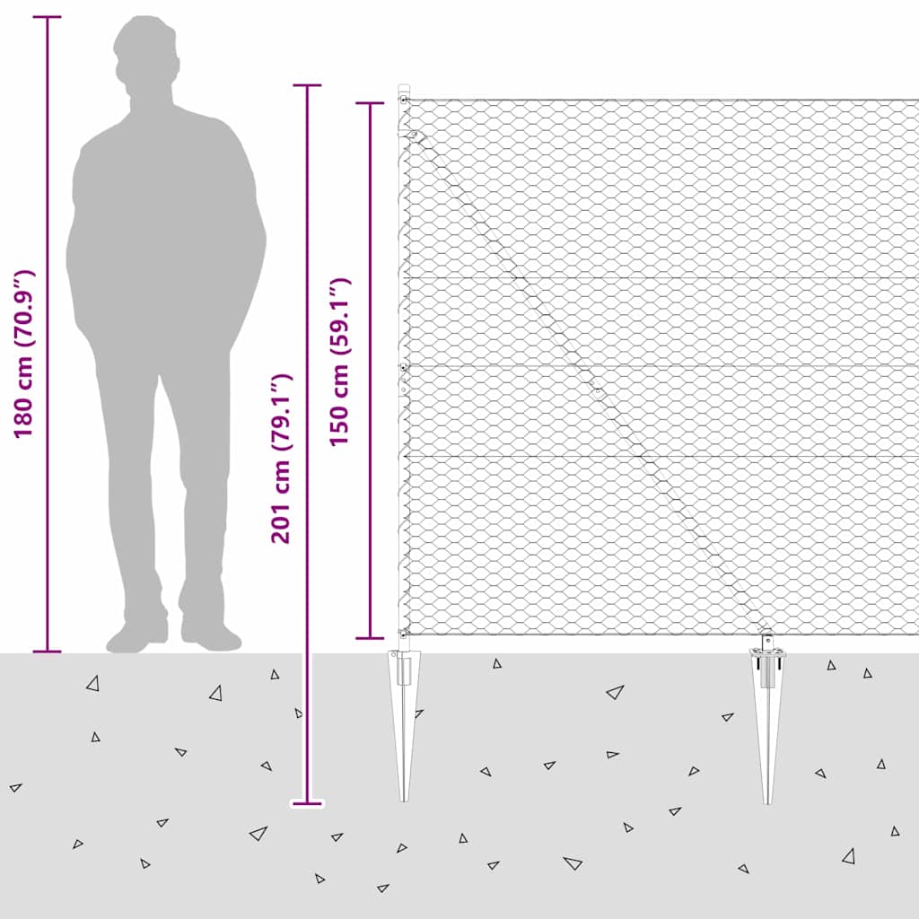 Afrasteringspaal Grijs 50 x 1,5 m (36 mm gaas) Staal en PVC