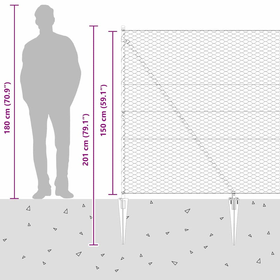 Afrasteringspaal Grijs 50 x 1,5 m (36 mm gaas) Staal en PVC