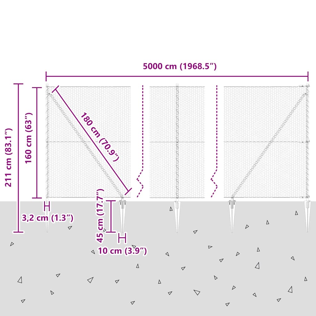 Afrasteringspaal Grijs 50 x 1,6 m (25 mm gaas) Staal en PVC