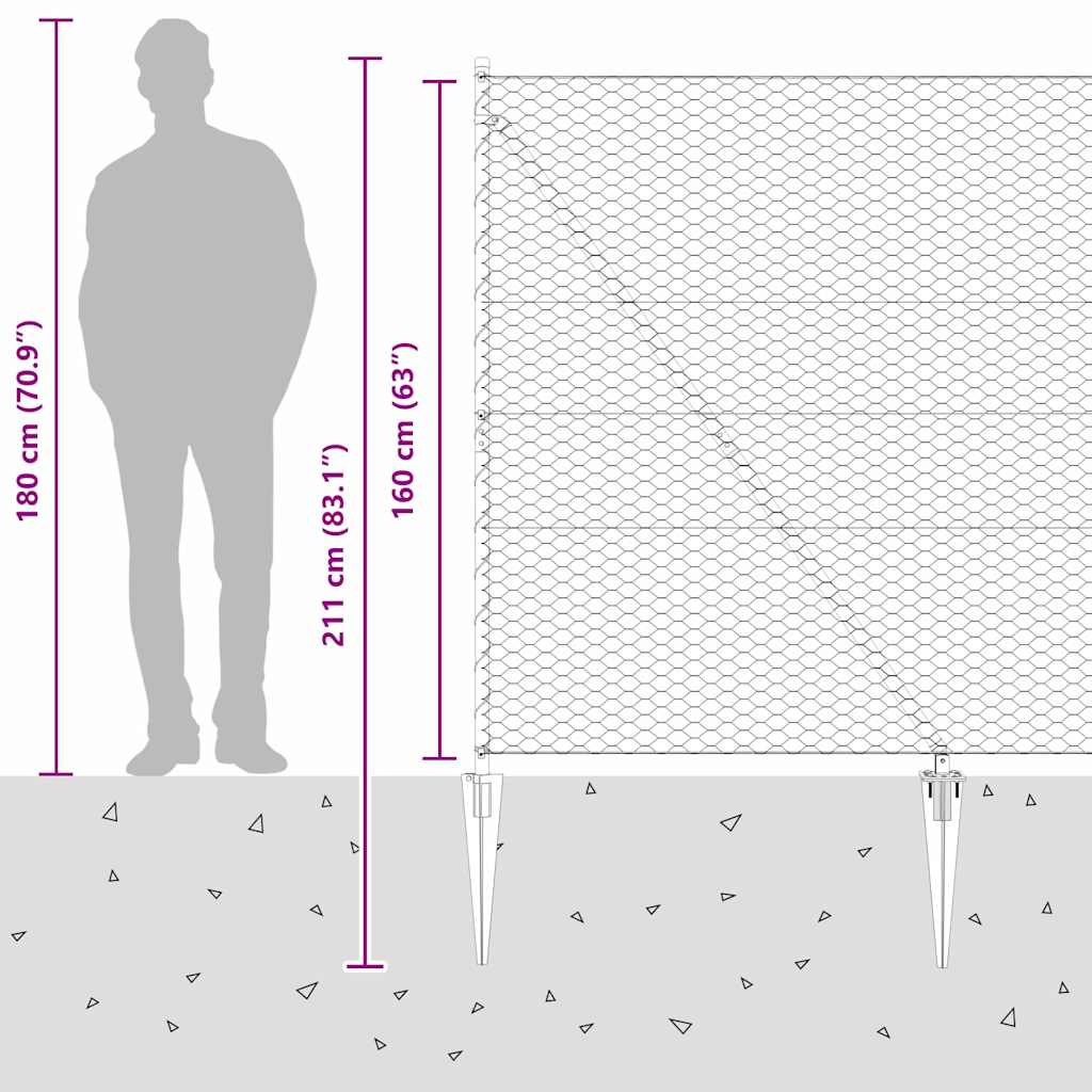 Afrasteringspaal Grijs 50 x 1,6 m (36 mm gaas) Staal en PVC