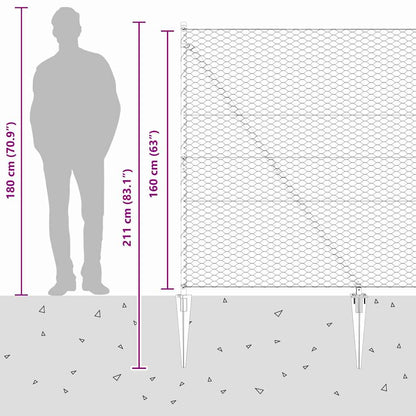Afrasteringspaal Grijs 50 x 1,6 m (36 mm gaas) Staal en PVC