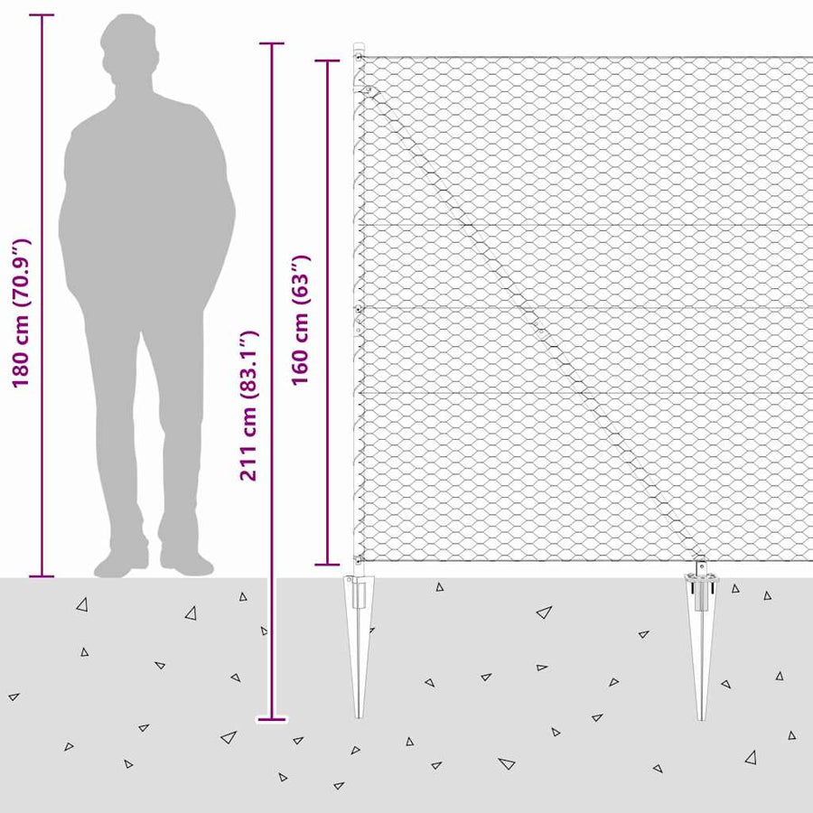 Afrasteringspaal Grijs 50 x 1,6 m (36 mm gaas) Staal en PVC