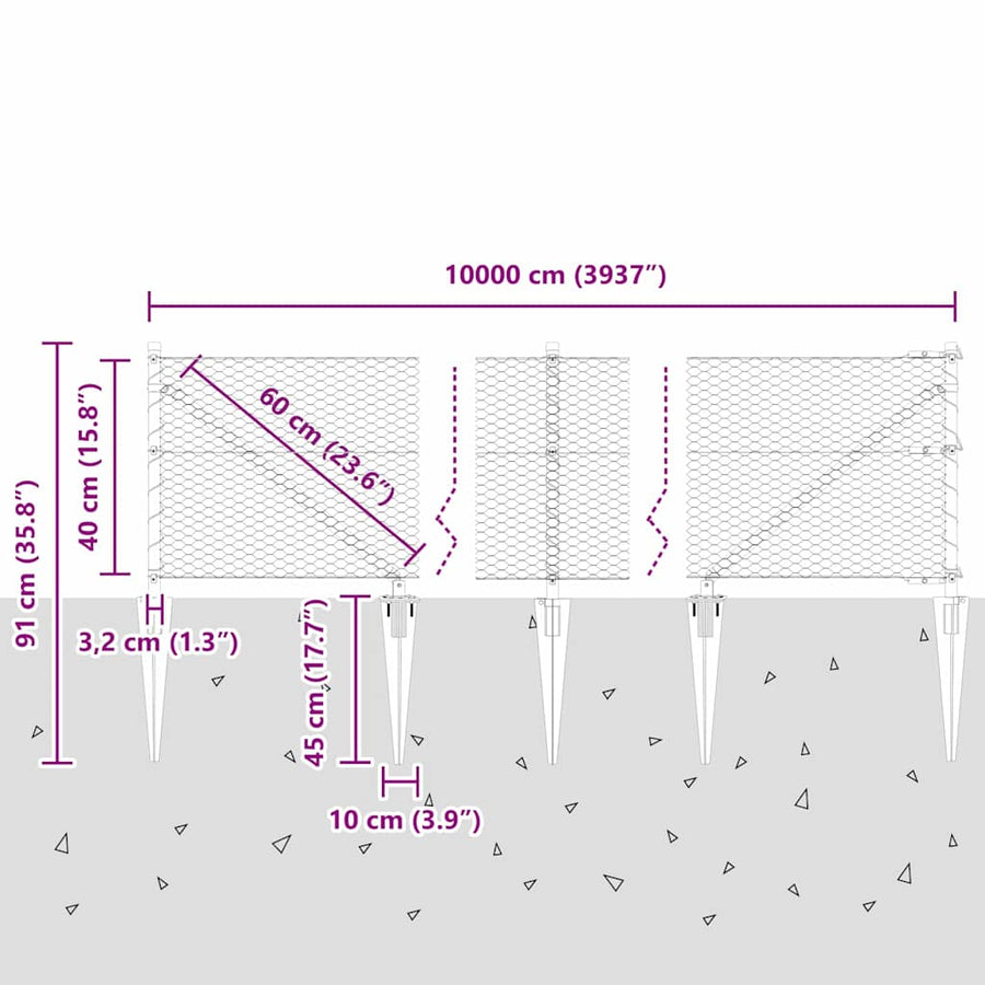 Afrasteringspaal Grijs 100 x 0,4 m (25 mm gaas) Staal en PVC