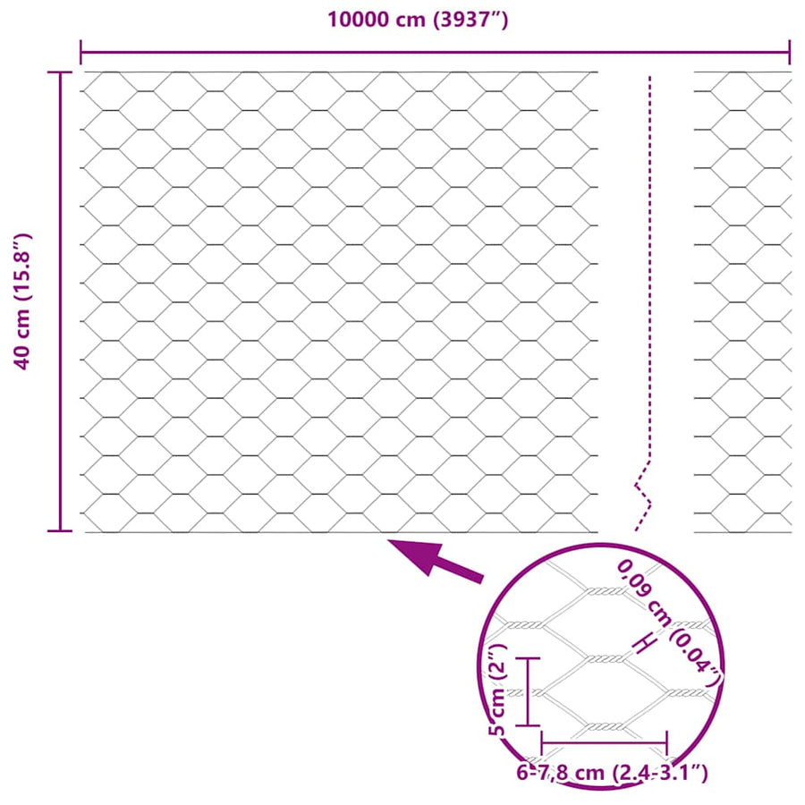 Afrasteringspaal Grijs 100 x 0,4 m (50 mm gaas) Staal en PVC