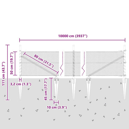 Afrasteringspaal Grijs 100 x 0,5 m (13 mm gaas) Staal en PVC