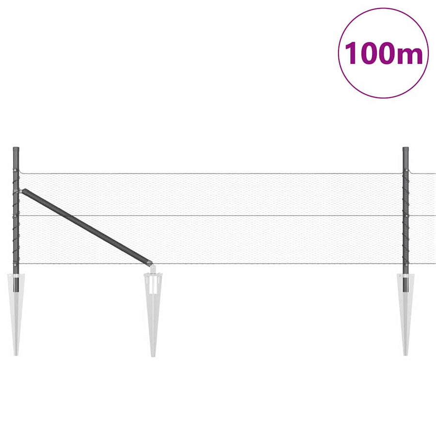 Afrasteringspaal Grijs 100 x 0,5 m (13 mm gaas) Staal en PVC
