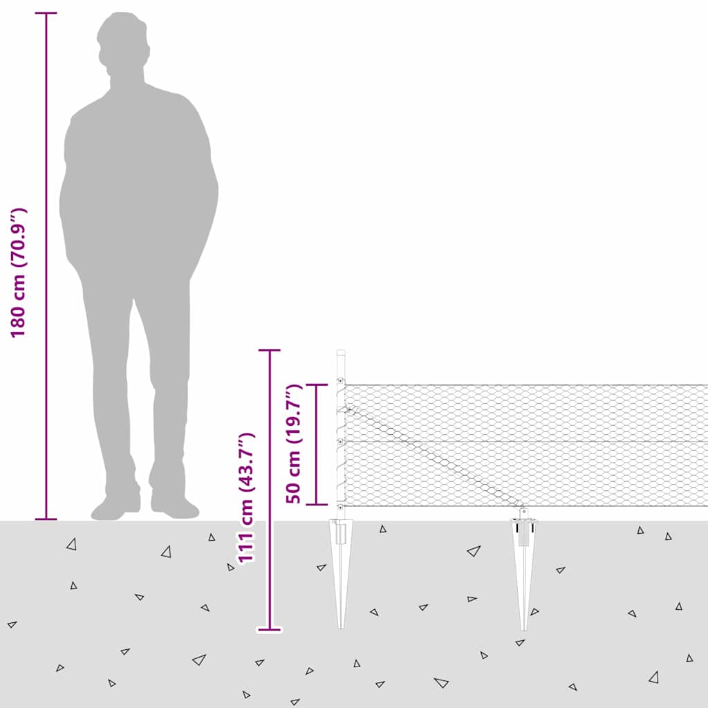 Afrasteringspaal Grijs 100 x 0,5 m (25 mm gaas) Staal en PVC