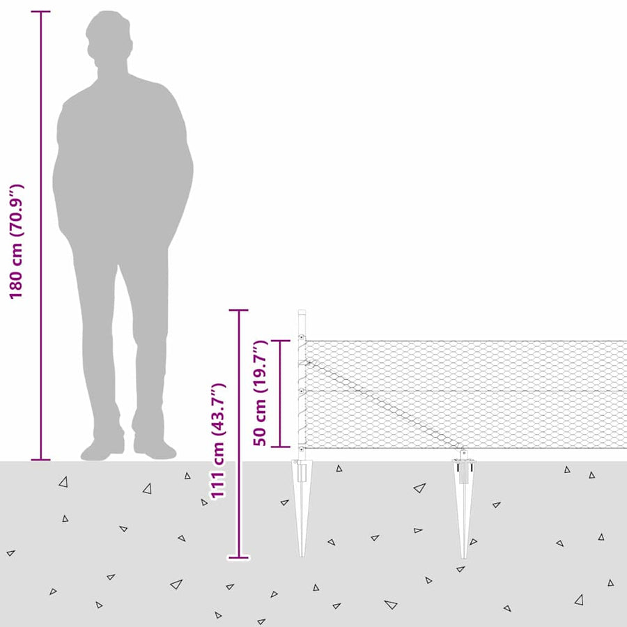 Afrasteringspaal Grijs 100 x 0,5 m (25 mm gaas) Staal en PVC