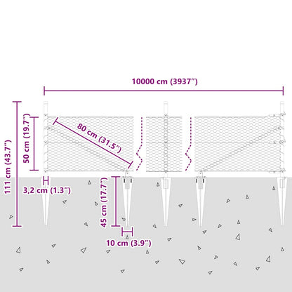 Afrasteringspaal Grijs 100 x 0,5 m (25 mm gaas) Staal en PVC