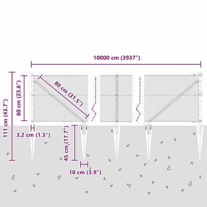 Afrasteringspaal Grijs 100 x 0,6 m (13 mm gaas) Staal en PVC