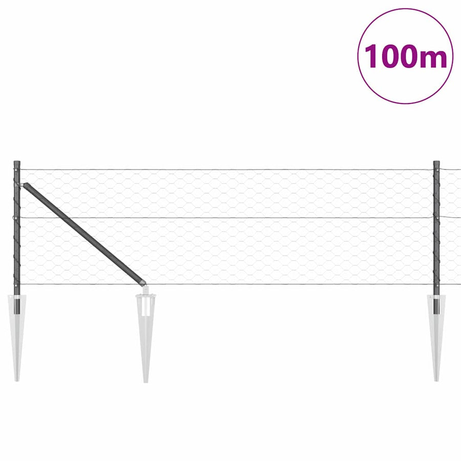 Afrasteringspaal Grijs 100 x 0,6 m (50 mm gaas) Staal en PVC