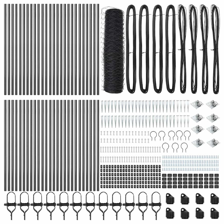 Afrasteringspaal Grijs 100 x 1 m (50 mm gaas) Staal en PVC