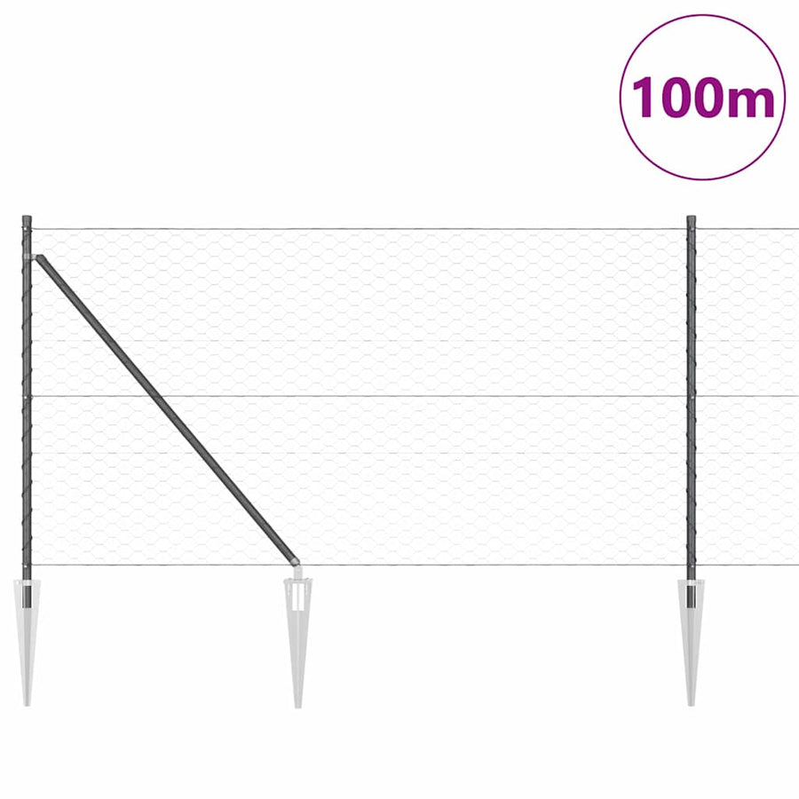 Afrasteringspaal Grijs 100 x 1 m (50 mm gaas) Staal en PVC
