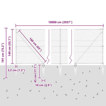 Afrasteringspaal Grijs 100 x 1,4 m (50 mm gaas) Staal en PVC