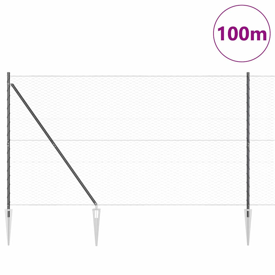 Afrasteringspaal Grijs 100 x 1,6 m (36 mm gaas) Staal en PVC
