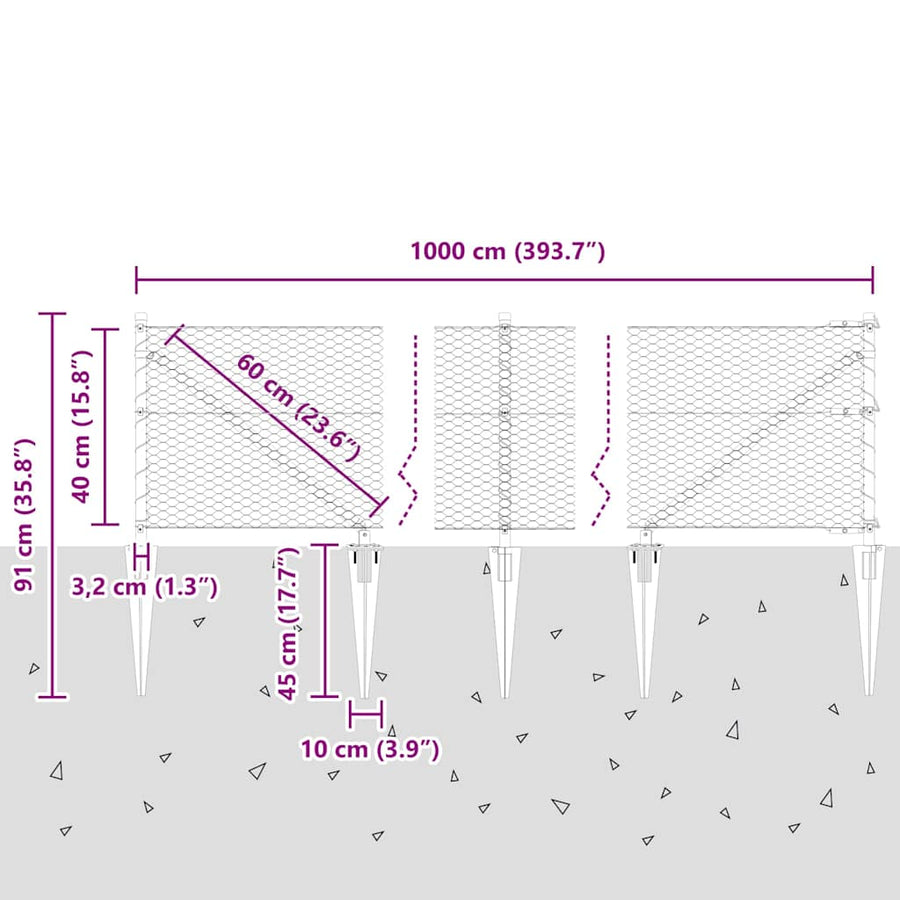 Afrasteringspaal Zilver 10 x 0,4 m (25 mm gaas) Staal