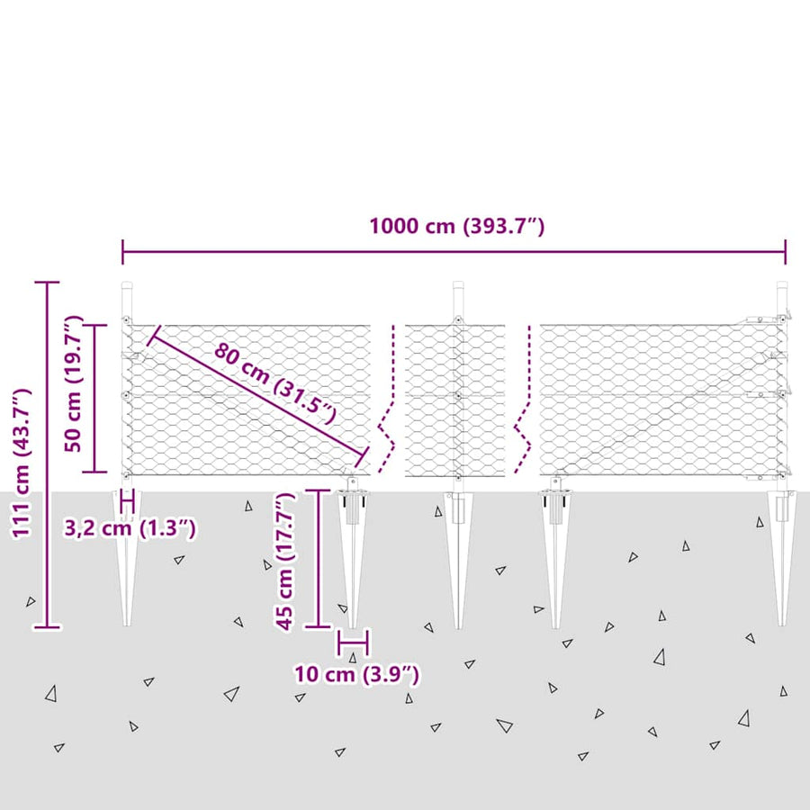 Afrasteringspaal Zilver 10 x 0,5 m (36 mm gaas) Staal
