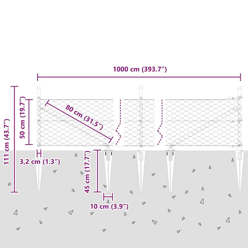Afrasteringspaal Zilver 10 x 0,5 m (50 mm gaas) Staal